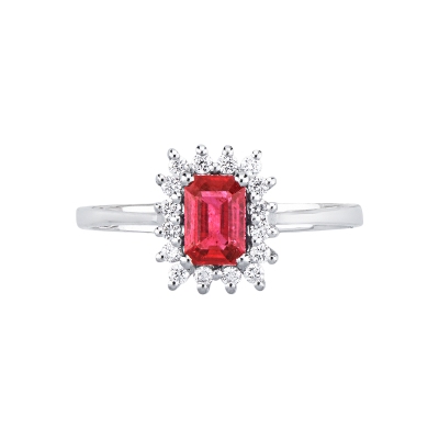 ANELLO CONTORNO CON 16BRILLANTI E RUBINO RETTANGOLARE MM6X4