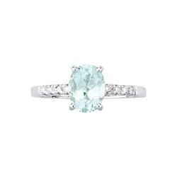 Anello con acquamarina centrale e diamanti oro bianco 18k 2
