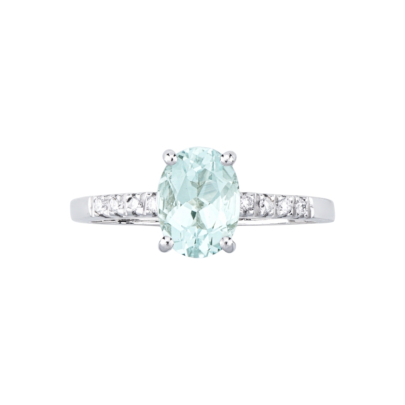 Anello con acquamarina centrale e diamanti oro bianco 18k