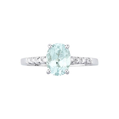 Anello con acquamarina centrale e diamanti oro bianco 18k