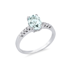 Anello con acquamarina centrale e diamanti oro bianco 18k