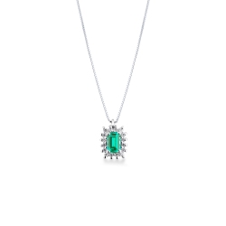 CIONDOLO CONTORNO 16BRILLANTI CON SMERALDO RETTANGOLARE MM6X4