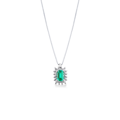 CIONDOLO CONTORNO 16BRILLANTI CON SMERALDO RETTANGOLARE MM6X4