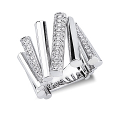 Anello in oro bianco 18k con tredici barrette alcune delle quali incastonate con diamanti