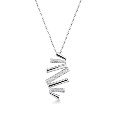Collana in oro bianco 18k con ciondolo barrette mobili impreziosito da diamanti