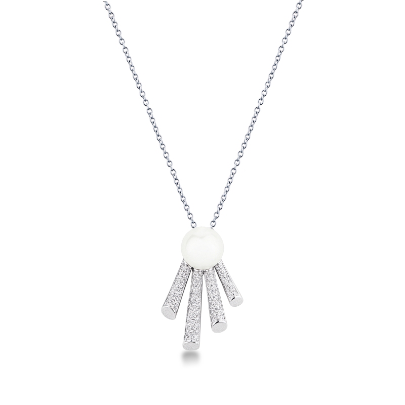Girocollo oro bianco 18k con ciondolo perla e diamanti