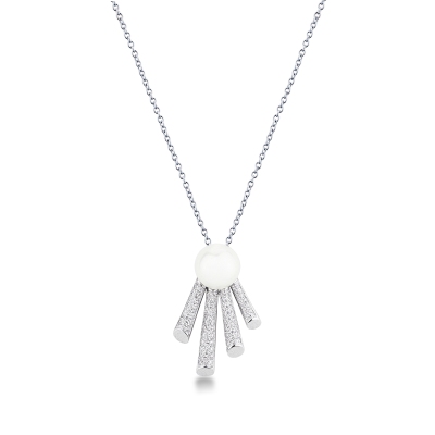 Girocollo oro bianco 18k con ciondolo perla e diamanti