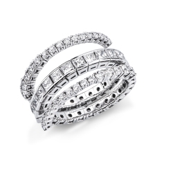 Anello a spirale elastica in oro bianco 750 con diamanti taglio brillante e princess