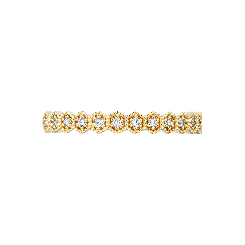 Anello fedina in oro giallo 18k con 13 castoni esagonali e diamanti