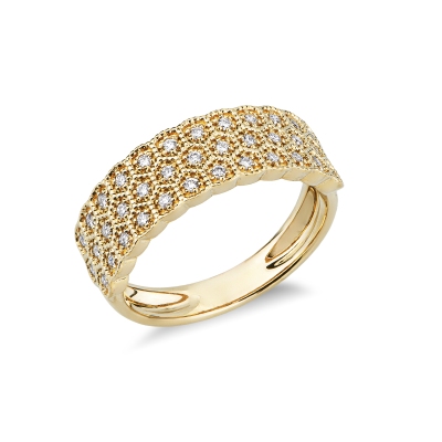 Anello in oro giallo 18k con castoni esagonali a 3 file in diamanti 