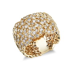 Anello a fascia design in oro giallo 18k con diamanti