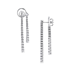 Orecchini tennis griff filo in oro bianco 750 con due file di diamanti