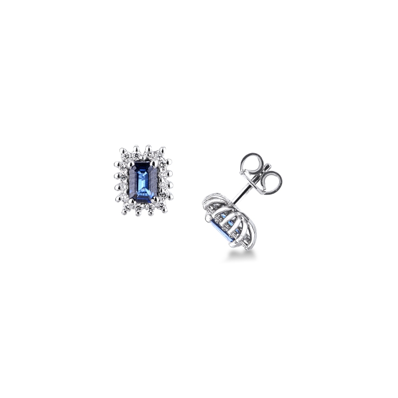 ORECCHINI CONTORNO CON 16BRILLANTI E ZAFFIRO RETTANGOLARE MM6X4