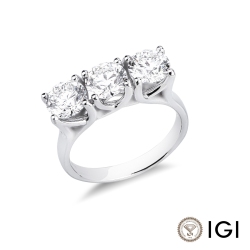 Anello trilogy in oro bianco 750 con diamanti IGI, 3,00 ct