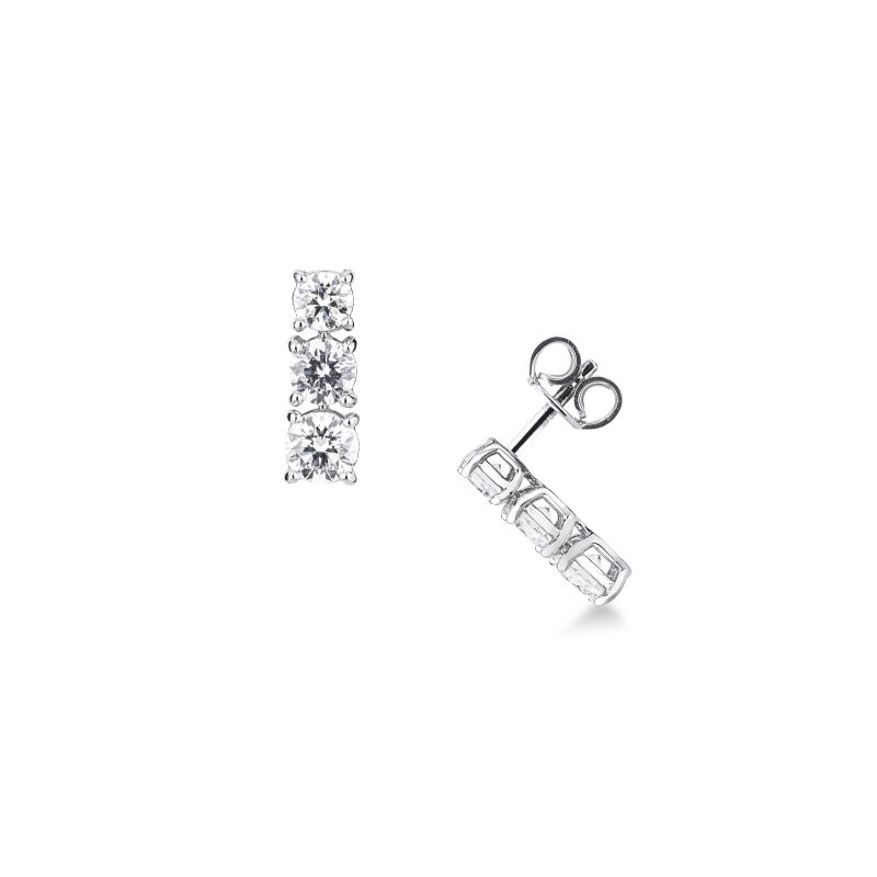 Orecchini trilogy a scalare in oro bianco 18k impreziositi da diamanti