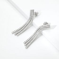ORECCHINI TENNIS GRIFFE A FILO CON BRILLANTI, 3 FILE, 5CM, PEZZO UNICO