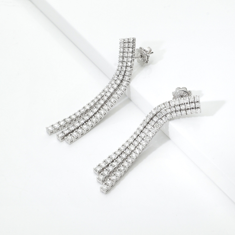 ORECCHINI TENNIS GRIFFE A FILO CON BRILLANTI, 3 FILE, 5CM, PEZZO UNICO
