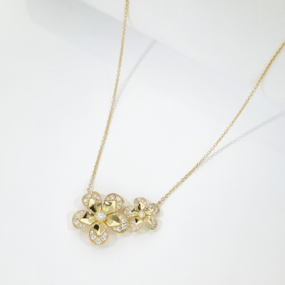 Collana in oro giallo 18k fiori con diamanti