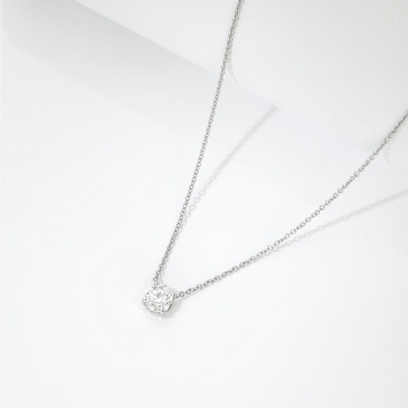 Collana punto luce in oro bianco 18k con diamante IGI, 0.90 ct