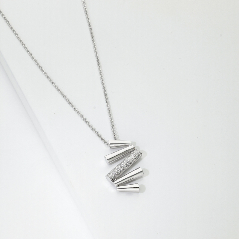 Collana oro bianco 18k con barrette oblique in diamanti