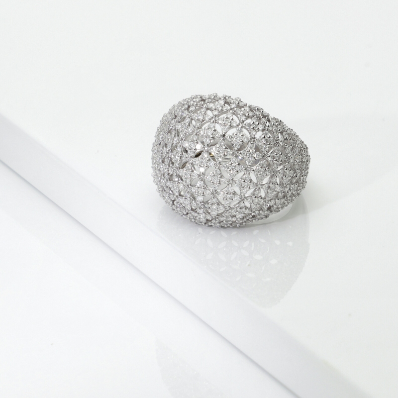 Anello fascia con diamanti in oro bianco 750 
