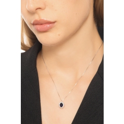 Collana contorno in oro bianco 18k con zaffiro blu e diamanti  2