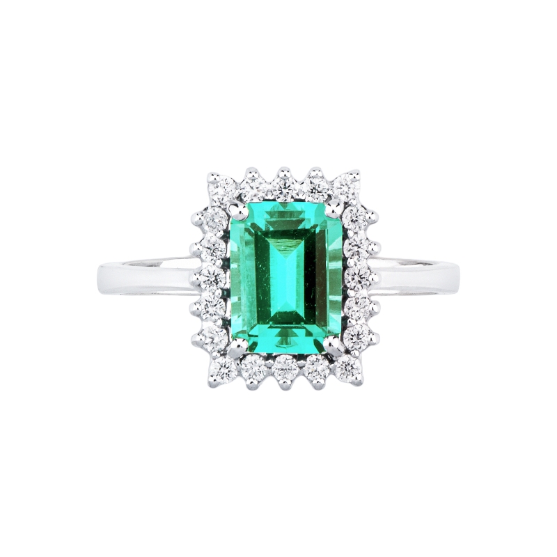 ANELLO CONTORNO CON 20BRILL E SMERALDO TAGLIO RETTANGOLARE MM8X6