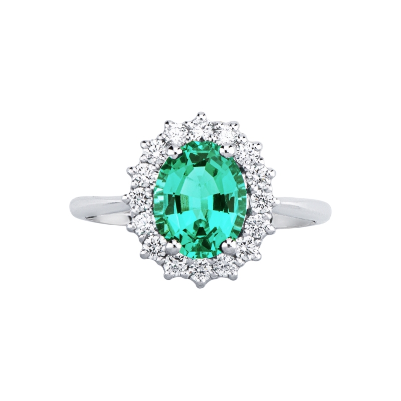 ANELLO CONTORNO CON 16BRILLANTI E SMERALDO OVALE MM9X7