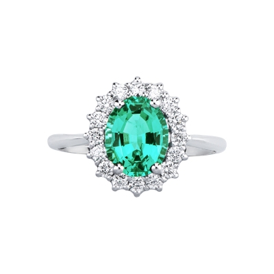 ANELLO CONTORNO CON 16BRILLANTI E SMERALDO OVALE MM9X7