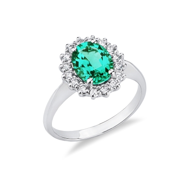 ANELLO CONTORNO CON 16BRILLANTI E SMERALDO OVALE MM9X7