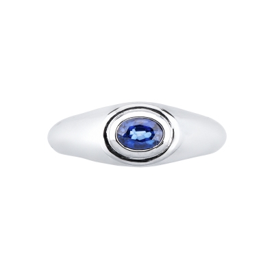 Anello solitario uomo con zaffiro blu in oro bianco 18k
