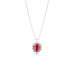 Collana in oro bianco 18k con rubino e diamanti a contorno