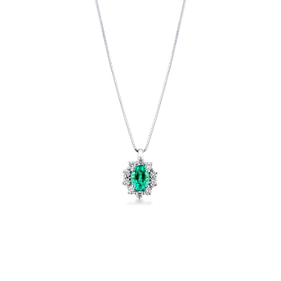 CIONDOLO CONTORNO 10BRILLANTI E SMERALDO OVALE MM7X5