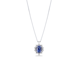 Collana rosetta zaffiro blu e diamanti in oro bianco 18k