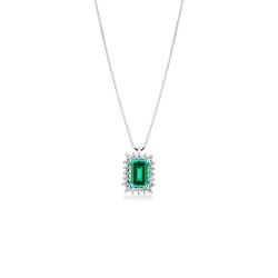 Necklace with pendant, emerald and round cut diamonds