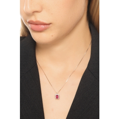 Collana contorno in oro bianco 18k con rubino e diamanti