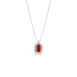 Collana contorno in oro bianco 18k con rubino e diamanti