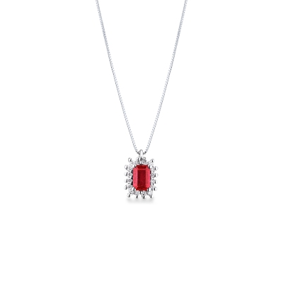 Collana contorno in oro bianco 18k con rubino e diamanti