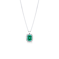 CIONDOLO CONTORNO 18BRILLANTI E SMERALDO RETTANGOLARE MM8X6