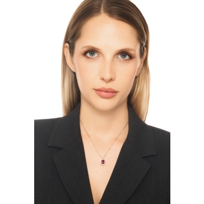Collana rubino e diamanti a contorno in oro bianco 18k 