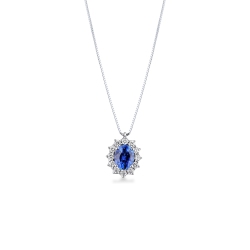 Collana rosetta in oro bianco 18k con zaffiro blu e diamanti 