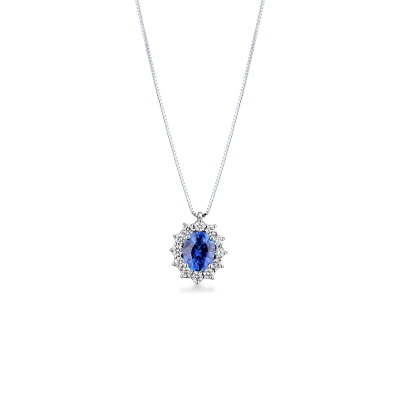 Collana rosetta in oro bianco 18k con zaffiro blu e diamanti 