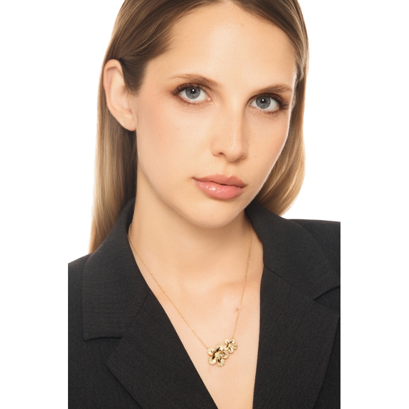 Collana in oro giallo 18k fiori con diamanti