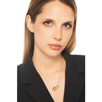 Collana in oro giallo 18k fiori con diamanti