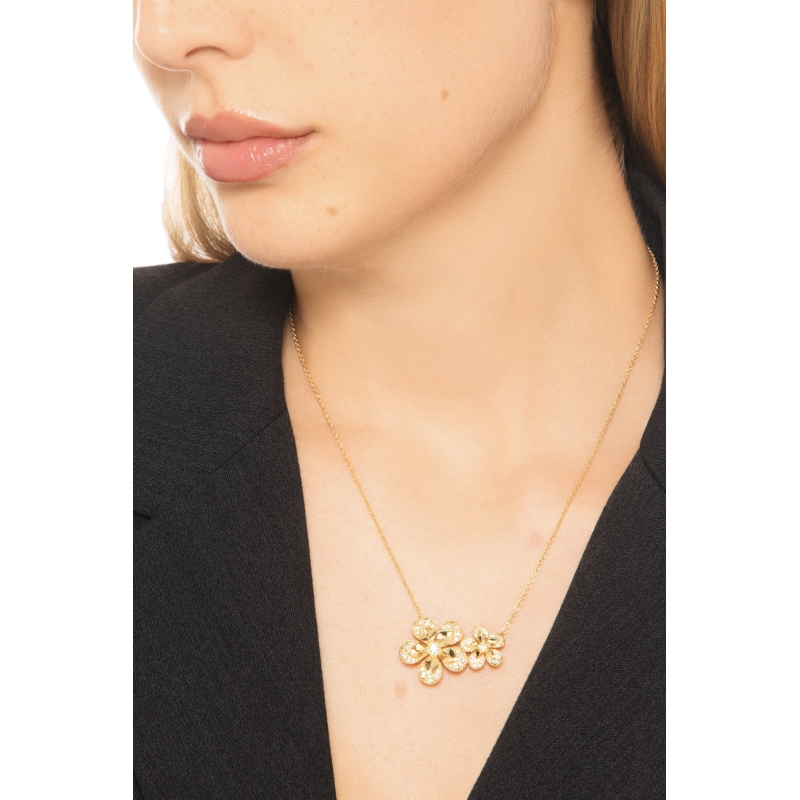 Collana in oro giallo 18k fiori con diamanti