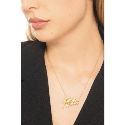 Collana in oro giallo 18k fiori con diamanti