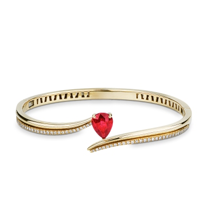 BRACCIALE RIGIDO CON BRILLANTI E RUBINO GOCCIA MM9X7