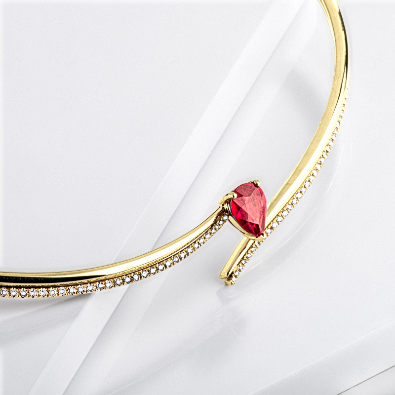 GIROCOLLO CHOKER CON BRILLANTI E RUBINO GOCCIA MM9X7