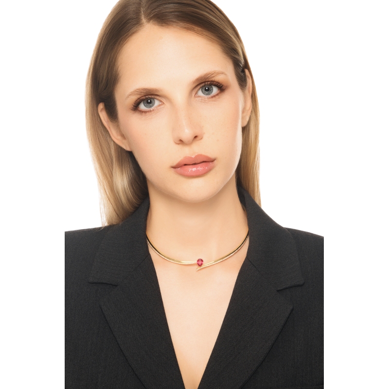 GIROCOLLO CHOKER CON BRILLANTI E RUBINO GOCCIA MM9X7