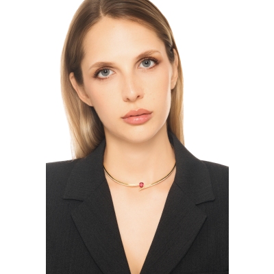 GIROCOLLO CHOKER CON BRILLANTI E RUBINO GOCCIA MM9X7